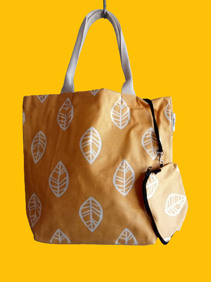 Colourful Everyday Canvas Tote Bag With Purse Waterproof Lining Leaf Yellow