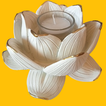 Load image into Gallery viewer, White Gold Lotus Flower Tea Light / Insensce Holder
