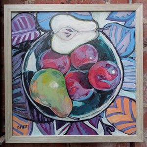 Original Acrylic Still Life Painting Plums and Pears