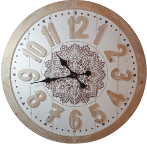Boho Style Wall Clock Mandala White Natural