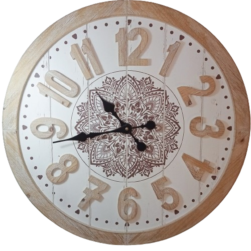 Boho Style Wall Clock Mandala White Natural