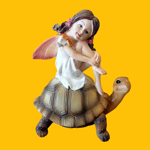 Garden Figurine Fairy Sitting on Turtle