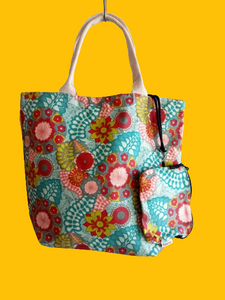 Colourful Everyday Canvas Tote Bag With Purse Waterproof Lining Salsa Turquoise