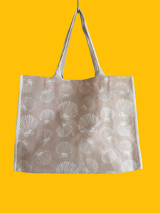 Everyday Canvas Tote Bag With Waterproof Lining Seashells Beige