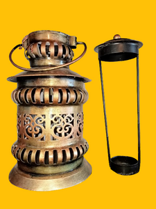 Cut Out Metal Lantern / Tea Light Holder Brass Colour