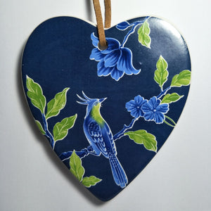 Ceramic Hanging Heart Orientel Blue Bird