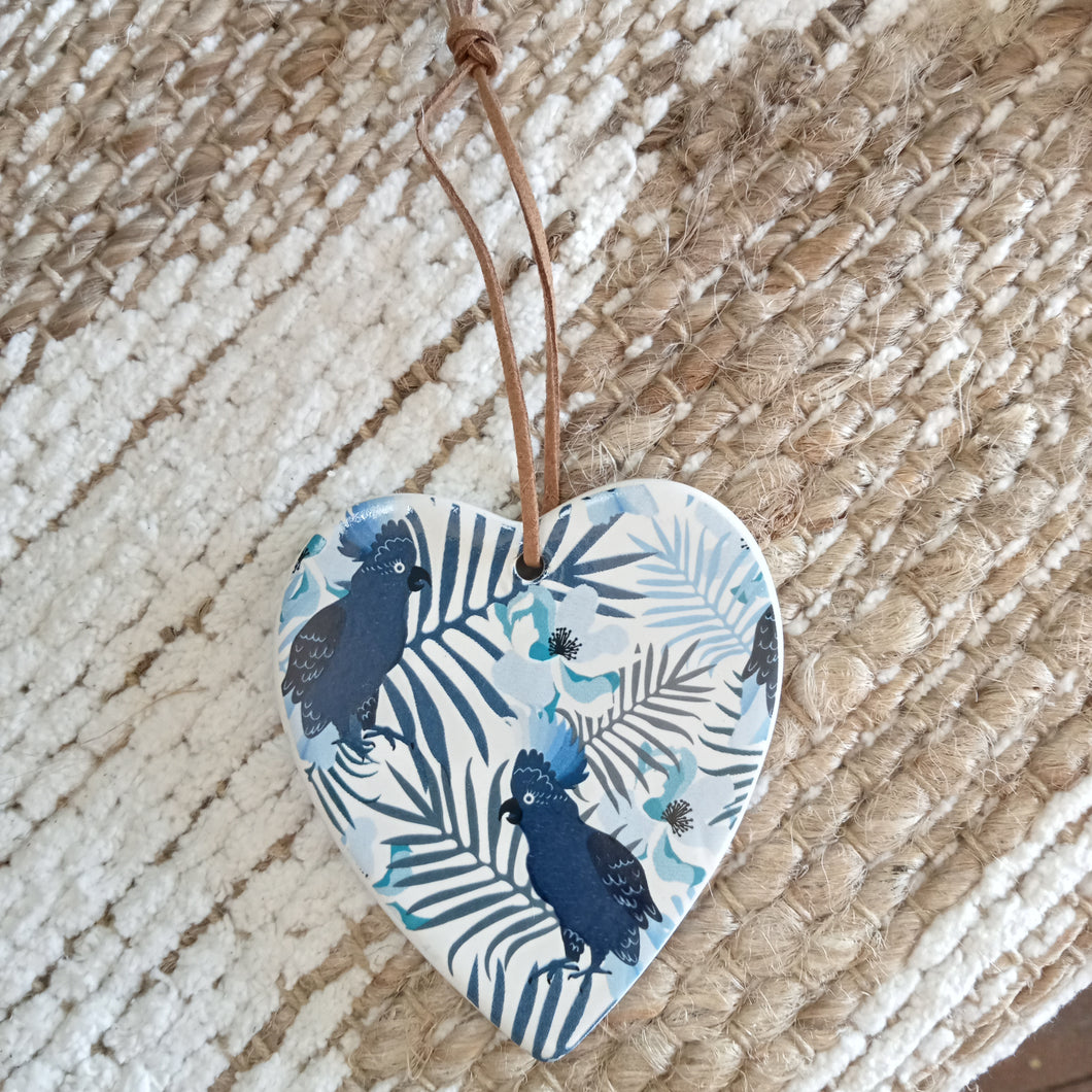Ceramic Hanging Heart Blue Parrots Best Wishes