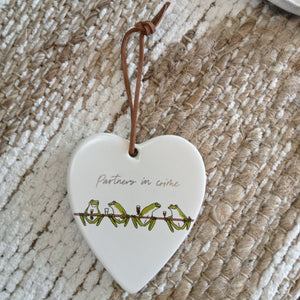 Ceramic Hanging Heart Partners in Crime Frogs