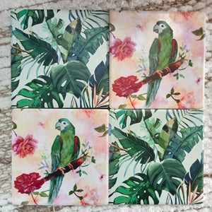 Ceramic Coasters Tropical Parrot Cats S4