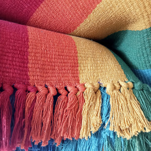 Bright Stripe Rainbow Cotton Rug with Tassel 120*180cm